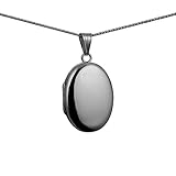 18ct White Gold 27x20mm oval plain Locket with a 1mm wide curb Chain 20 inches