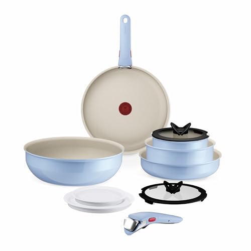 Tefal Ingenio Serenity, Batterie de cuisine 11pièces, Revêtement antiadhésif, Poignées amovibles sécurisées, Design empilable, L827SB04