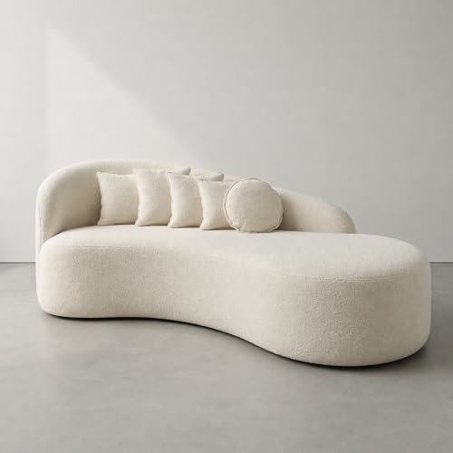 Sofá Orgânico Curvo Meia Lua Luxuoso em Tecido Bouclê com Almofadas Ideal para Salas de estar Minimalistas, Recepçoes, Cafés