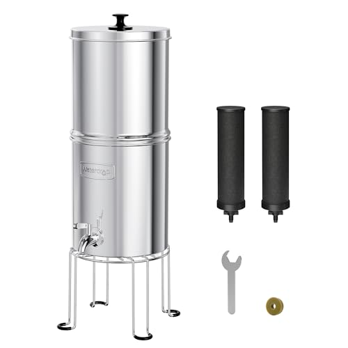 Waterdrop Gravity-fed Water Filtration System, NSF/ANSI 42&372 Certified Black Carbon Filters, Reduce Lead and Up to 99% Chlorine, with Stainless Steel Stand, 1.5 Gallons 1.5G Upgraded Syste