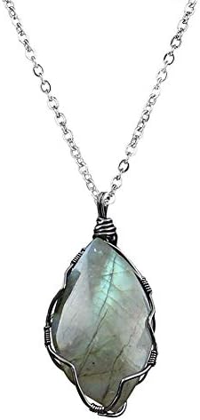 Handmade Wire Wrapped L-abradorite Necklace Healing Crystal Stone Free Form Gemstone Pendant