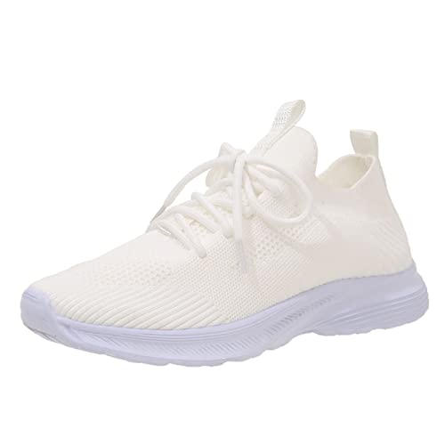 Zapatillas Correr Mujer Zapatos Deportivos Mujer Zapatos Deportivos para Primavera Y Verano para Fondo Ligeros Malla Tejida Voladora Zapatillas Running Ligeras (Beige 39)