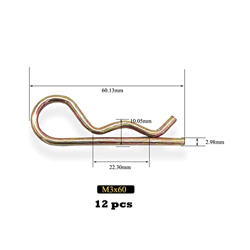 Yoliko 12 Pcs Heavy Duty Hitch Pins Clip R Clips Spring Retaining Wire Hair Pins Cotter Pin Strong Spring Tension Large Carter Pin R clip large for trailer Tractor Mower Carts Truck Color-Zinc M3x60mm