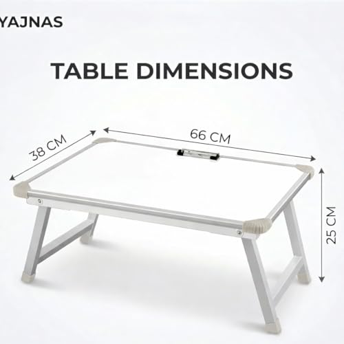Image of YAJNAS Multipurpose Portable Whiteboard Study Laptop Table | Portable Desk & Lap Bed Table with Height Adjustable for Kids, Home, Office Presentation, with 1 Marker 1 Duster (White Board-15x26 Inch)