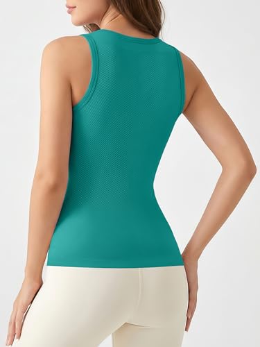 Image of ATTRACO Ribflex Workout Tank Tops for Women Seamless Full Length Gym Tops Athletic Yoga Top Built in Bra