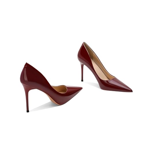 Chaussures de travail anti-fatigue en cuir véritable rouge à talon fin et embouchure légère