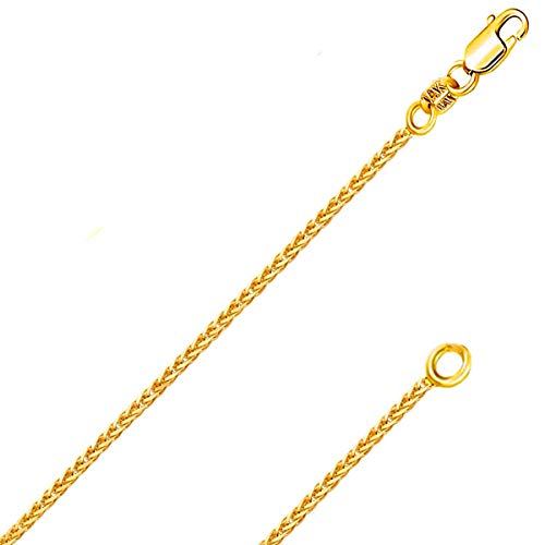 14k Yellow Gold Solid 0.8mm Diamond Cut Braided Square Wheat Chain Thin Necklace Light Weight with Lobster Claw Clasp 20 Inches - Include Gift Box with Order