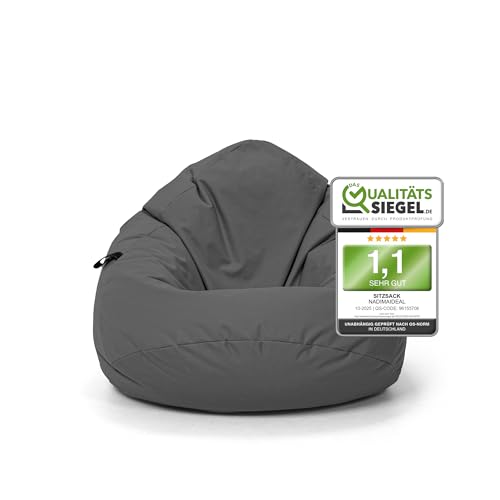 Nadimaideal Sitzsack Tropfenform Kastanie | Bodenkissen für Kinder & Erwachsene | Indoor & Outdoor | Gaming Sitzsack - Sitzkissen - Beanbag | Füllung EPS Perlen (Anthrazit, XL-Durchmesser 77 cm)