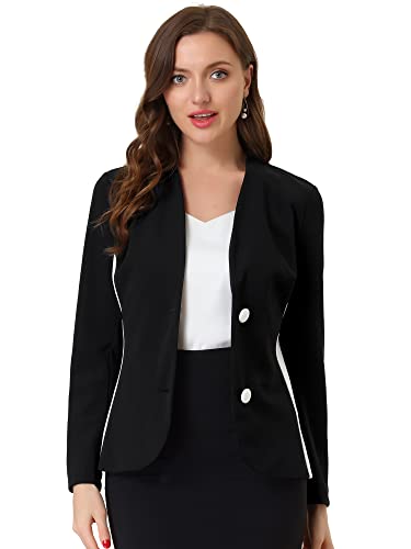 Allegra K Women's Office Jacket Contrast Color Long Sleeve Collarless Work Blazer