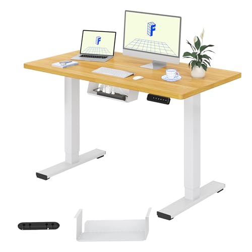 FLEXISPOT Scrivania Regolabile In Altezza Elettrica 100x60cm, Scrivania Regolabile In Altezza A 2 Livelli Con Gancio E Promemoria Seduta-Stand (Acero, Struttura Bianca)