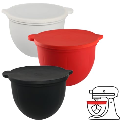 Silicone Liners for KitchenAid 5 Quart Stand Mixer - Stand Mixer Accessories, No More Mixer Bowls Needed - 3 Liners & 3 Lids  