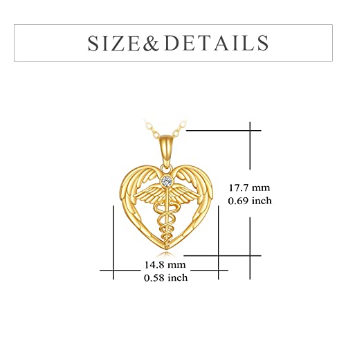 Kecho 14K Solid Gold Nurse Necklace Gifts For Women Nurse Caduceus Angel Nursing Pendant Necklace For Women, Fine Jewelry Birthday Gifts For Nurse Doctor #TOP4