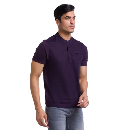 Image of Parx Men's Pure Linen Solid Pattern Regular Fit Henley Neck Half Sleeve Casual T-Shirt