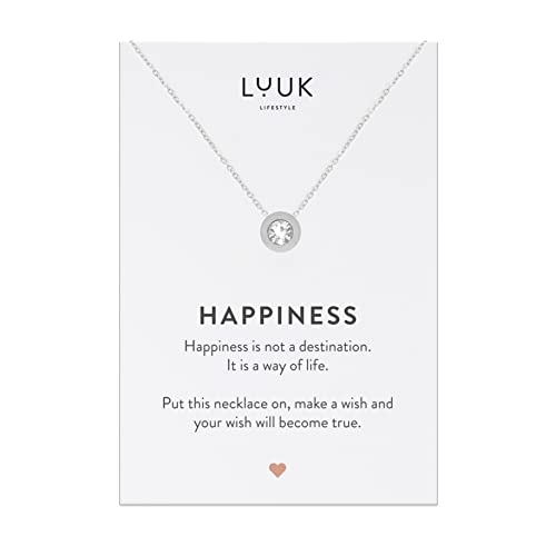 LUUK LIFESTYLE Stainless steel necklaces for women with pendant, trendy jewelry, Happiness card, lucky charm, friendship gift, women's jewellery, stylish gift idea for her, silver, gold and rose gold