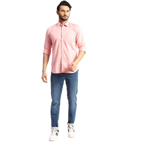 Image of Parx Men's Pure Cotton Solid Pattern Slim Fit Semi Cutaway Collar Full Sleeve Casual Shirt