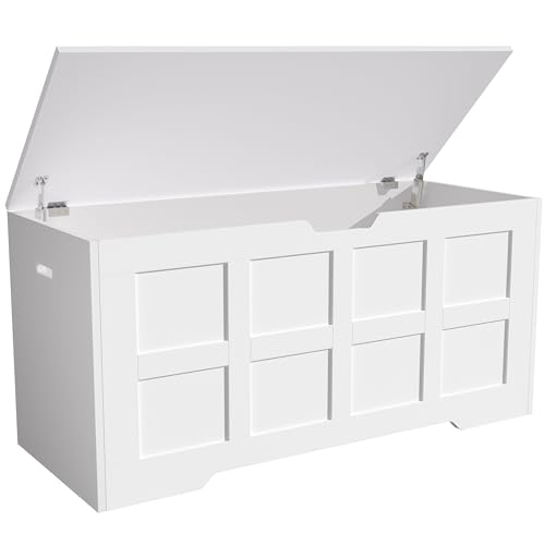 Blisswood Toy Box Wooden Storage Chest Large Blanket Box with Lid & Safety Hinges Storage Bench & Toy Storage Organizer for Kids Boys & Girls Baby Toybox for Bedroom Playroom Living Room- White
