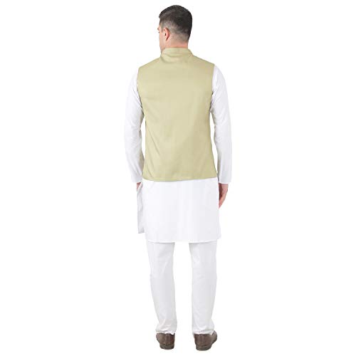 Image of TAHVO Men's Nehru Jacket /Waistcoat /Modi Jacket Cotton Fabric /Men 's 5 Button Nehru Jacket with Hanky Kurta Set