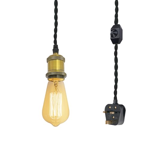 FSLiving Pendant Light Ceiling Lighting Fitting,1 Pack Industrial Pendant Light Fitting with 4.5m Cable, Iron Hanging Lamps with E27 Lamp Holder for Kitchen Bedroom, Gold-TB0117