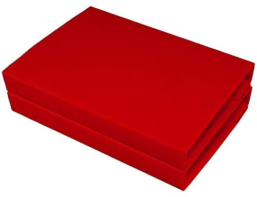 Gerald Wittmann Double Pack Fitted Sheets 2 x 90 x 200 - 100 x 200 cm 100% Cotton Jersey Red, Doppelpack 90x200 - 100x200 cm - Image 2