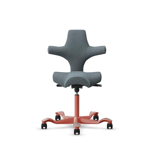 Image of HAG Capisco Sit to Stand Chair-Blush Rose Frame-Upholstered Dark Gray
