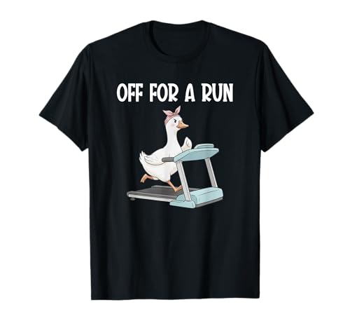 Divertente oca che corre sul tapis roulant con il detto off per una corsa indossando una fascia rosa. Ideale per donne e ragazze che amano correre, fare jogging, corridori e tutti coloro che amano lo sport.