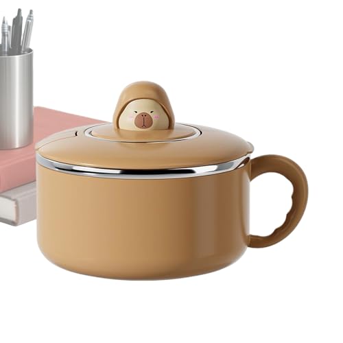 Bol Para Ensalada con Tapa | 1200ml Recipiente Sopas Y Fideos | Tazón De Acero Inoxidable De Gran Capacidad Con Tapa Para Fideos Instantáneos - Para Arroz Fruta Sándwiches Verduras Cocina Hogar Oficin