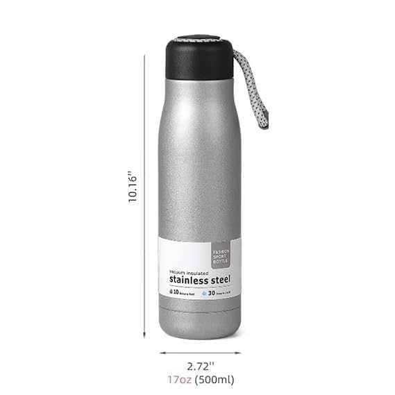Image of HVK Enterprises Rassi Stainless Steel Water Bottle 500ml Double Wall Vacuum Insulated Flask BPA Free Leakproof Hot and Cold Water Bottle for School Office Gym Travel Random Color Pack of 1