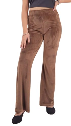 Image of Pink Shell Women's High Waist Bell Bottom Pants in Velvet