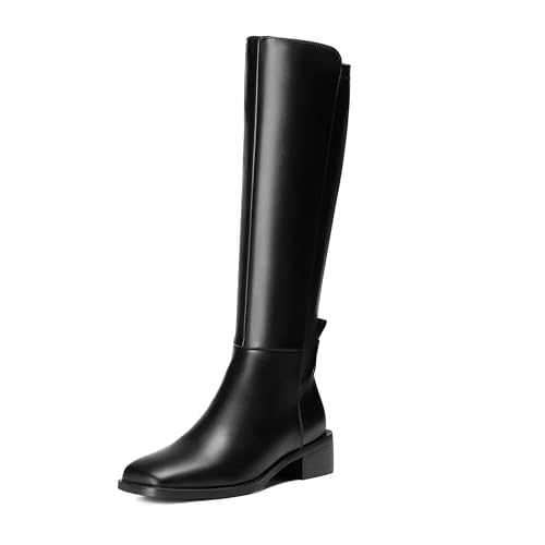 vivianly Women's Knee-High Wide-Calf Riding Square-Toe Low-Heel Boots - image 1