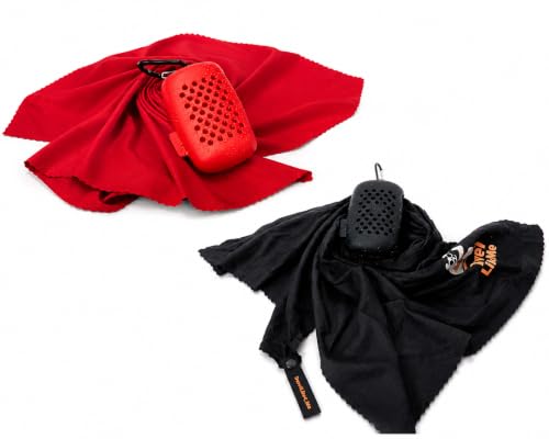 Image of TRAVEL LIKES ME Bath Towel-Quick Dry for Men&Women,Premium Light Weight,Super Absorbent,Soft Thin Smooth Bathing Cloth for Travel,Swiming and Beach,Naonofiber (Red&Black-Pack of 2, 52 * 132 cm)