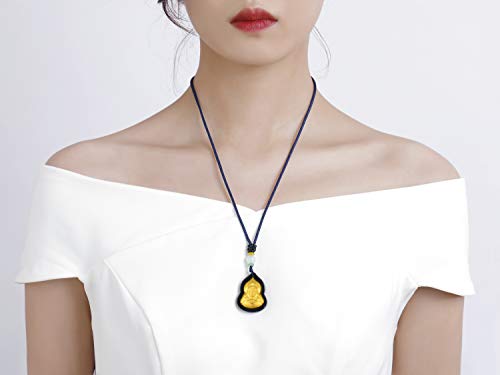 Natural Nephrite Jade Happy Buddha Necklace Pendant Inlaid with 22K Gold Good Luck Charm Jade Jewelry(Happy Buddha) - Image 3