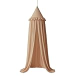 Wonder Space Kids Bed Canopy with Ruffles, Pastel Neutral Color for Boys & Girls, Frilled Cotton Tent Nursery Room Baby Crib Hanging Curtain Mosquito Netting Children Reading Nook Decoration (Nougat)