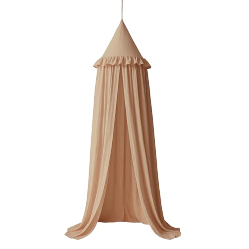 Wonder Space Kids Bed Canopy with Ruffles, Pastel Neutral Color for Boys & Girls, Frilled Cotton Tent Nursery Room Baby Crib Hanging Curtain Mosquito...