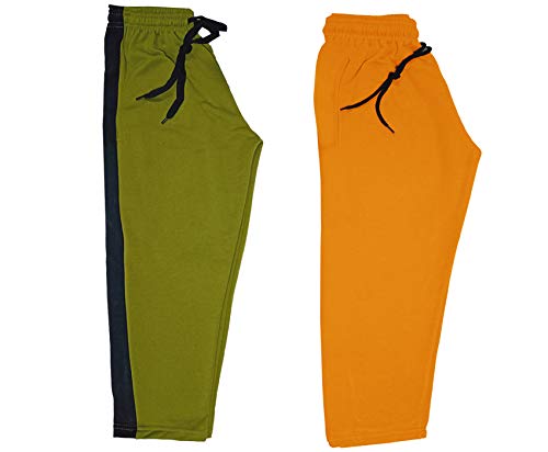 Image of indi weaves Kids Unisex Solid Fleece Warm Track Pants Winter Lower for Boys & Girls (Mustard; Mehadi; 6-7 Years) Pack of 2