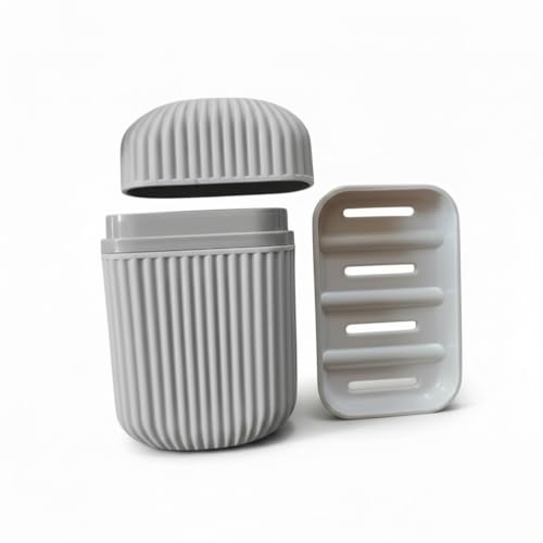 Image of Travel Curry Leakproof Travel Soap Case with Drain Tray - Portable Plastic Soap Holder Box for Travel, Gym, Camping, Business Trip & School - Lightweight Soap Container (Soap Holder Grey)