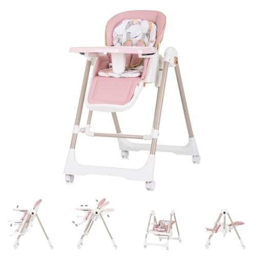 Chipolino Chaise haute 2 en 1 Milk Shake, réglable, Balançoire bébé, Roues, coloris:rose