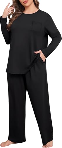 Lastshe Womens Plus Size Pajamas Set 2 Piece Long Sleeve Sleepwear Top Pants Super Soft Printed Lounge Sets Pjs with Pockets2