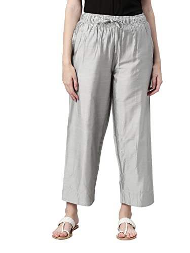 Image of GO COLORS Women Blue Stripe Cotton Wide Pants