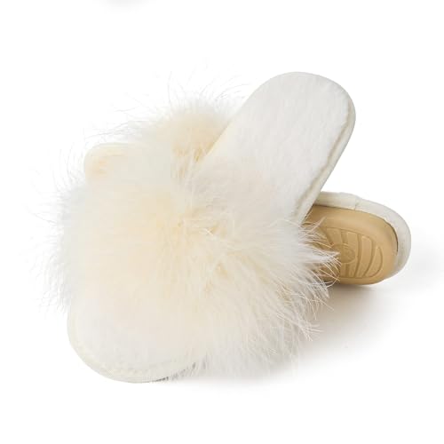 Image of Fur Story Women's Furry Slippers Open Toe Fuzzy Slippers Memory Foam Fluffy House Sandal