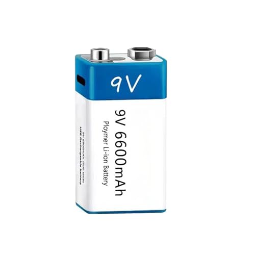 SSCYHT 9V Rechargeable Lithium Battery High Capacity 9V 6600mAh Li-ion Battery with USB Charging Cable for Smoke Alarms/Multimeters/Microphones/Toys Backup Battery,1pcs 9v6600mah