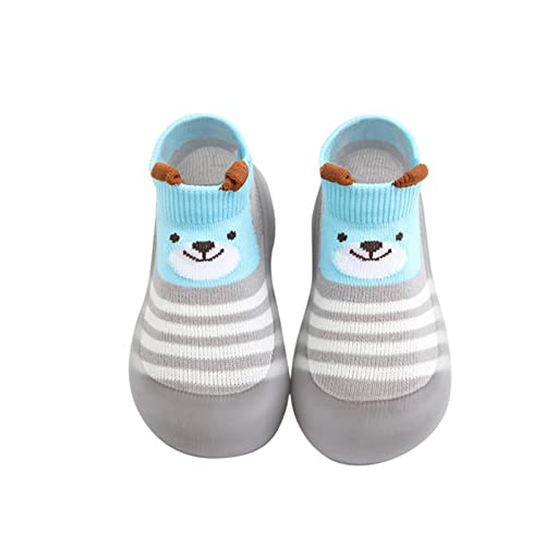 BIBOKAOKE Socken Schuhe Baby Anti Rutsch for Babies Toddlers and Kids Weicher Bodensocken Strick Krabbelschuhe schön Cartoon Ente Muster Sockenschuhe Babyschuhe Lauflernschuhe (0-3Y), Grau11, 23 EU