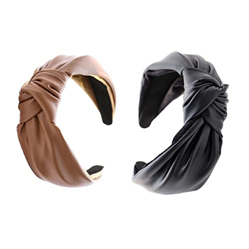 SHOWERORO 2piezas Diadema de Cuero Nudo Diadema Femenina de Spa Tocado de Maquillaje Decoración Cabello Material Pu