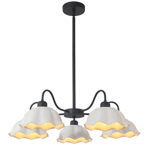 Image of Black Vintage Chandelier Fixture 5-Light Semi Flush Mount Ceiling Light Mid Century Ceramic Sputnik Chandelier Contemporary Pendant Light for Living Room Bedroom