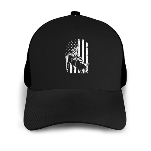 Bull Riding American Flag Bonnets Curved Brim Mesh Baseball Cap Casual Sun Hat Unisex3