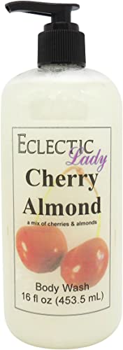 Eclectic Lady Liquid Pearl Body Wash - Cherry Almond Scent 3-in-1 Use For Bubble Bath, Hand Soap & Body Wash, Phthalate-Free Cherry Almond Fragrance, Handcrafted in USA (16 oz)