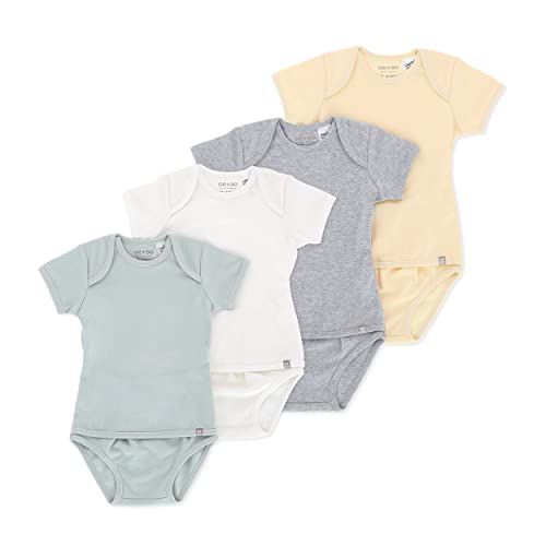 Image of OETEO Organic Cotton Easy-to-Wear No Snaps Baby Bodysuits (Green 4 Piece Set, 3-6 Months)