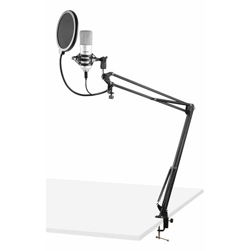 VONYX CMS300S - Microphone Streaming avec Bras Articulé - Titane, Micro Professionnel avec Filtre Anti-Pop, Idéal pour Gaming, Streaming ou pour Réaliser du...