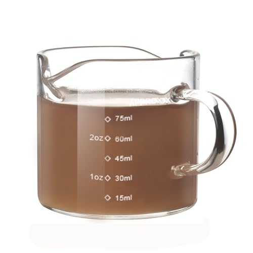 Dewocke Espresso Measuring Cup, 75ml Double-Mouthed Glass Measuring Cup, Milk Measuring Jug with Handle, Heat-Resistant Shot Glass for Coffee, Espresso, Milk, Wine - Measuring Liquid