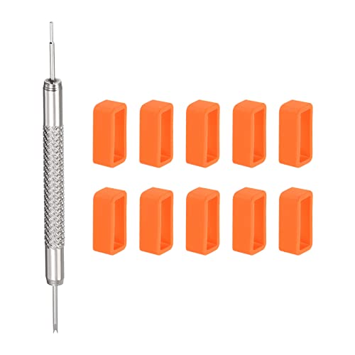 HARFINGTON (ハーフィントン) 腕時計ストラップループ 16mm ゴム製腕時計ホルダー ファスナーリングリテーナー スプリングバーツール付き 時計バンド修理用 オレンジ 10個