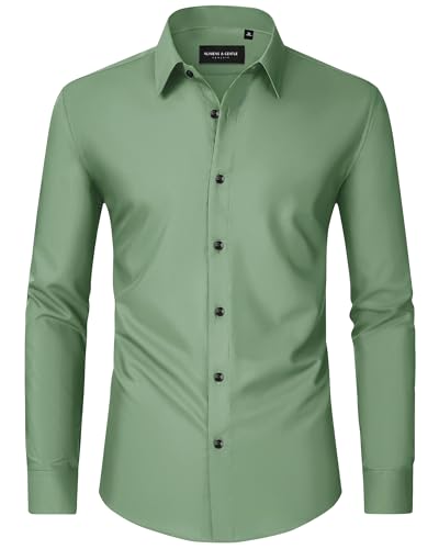 Image of Alimens & Gentle Men's Dress Shirts Long Sleeve Wrinkle Free Stretch Business Casual Wedding Button Down Shirt